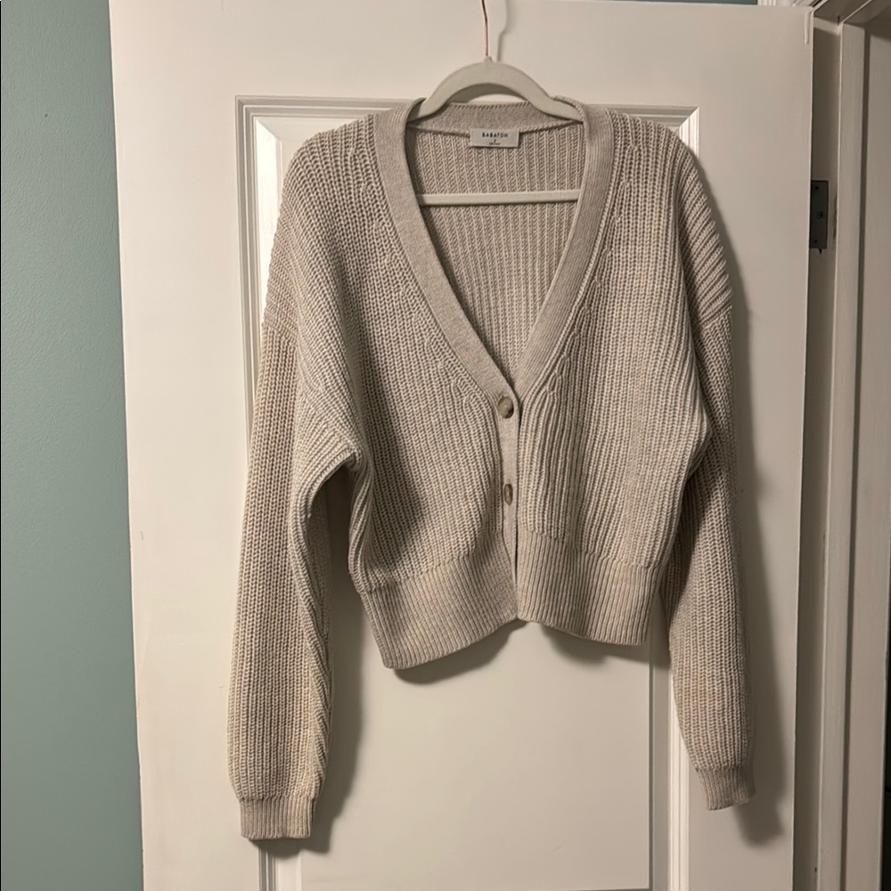 Babaton Gray Cropped Cardigan Sweater
